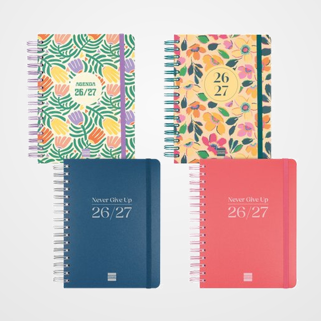 AGENDA ESCOLAR (2026-27) FINOCAM CATALAN COSMO WIRE-O tapa EXTRA D/P 4º 155x212 con GOMA ASSORTIMENT PACK de 4