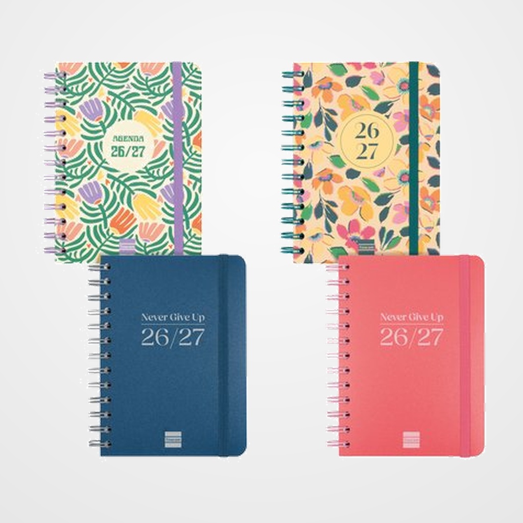 AGENDA ESCOLAR (2026-27) FINOCAM CATALAN COSMO WIRE-O tapa EXTRA S/V APAIS. 8º 120x169 con GOMA ASSORTIMENT PACK de 4