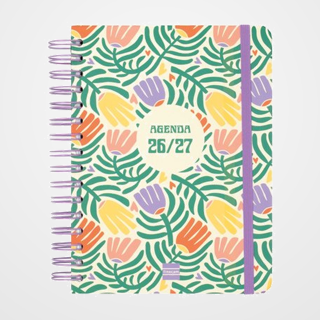 AGENDA ESCOLAR (2026-27) FINOCAM CATALAN COSMO WIRE-O tapa EXTRADURA D/P 4º 155x212 con GOMA GARDEN
