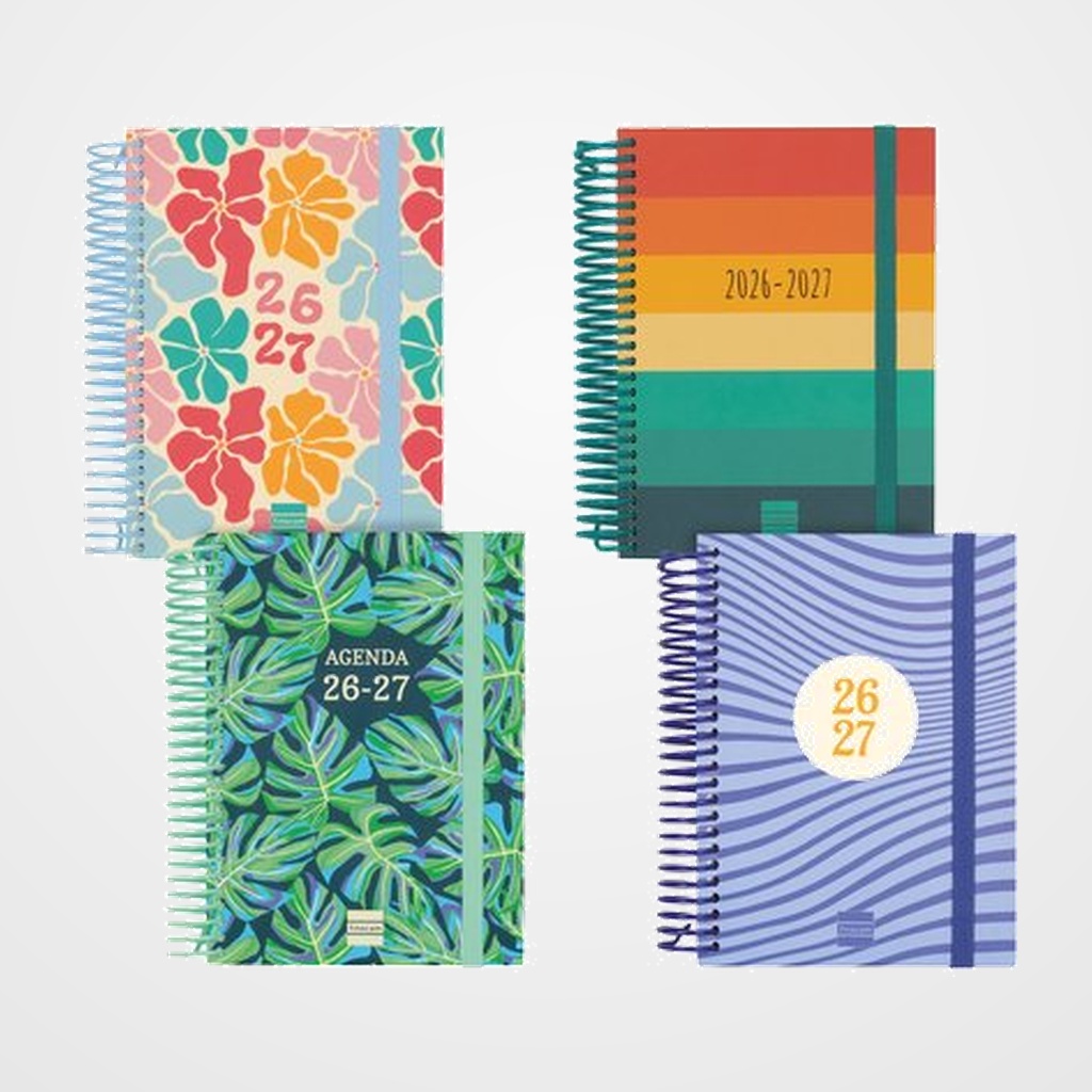 AGENDA ESCOLAR (2026-27) FINOCAM CATALAN DIVA ESPIRAL tapa EXTRADURA D/P 8º 120x164 ASSORTIMENT PACK DE 6