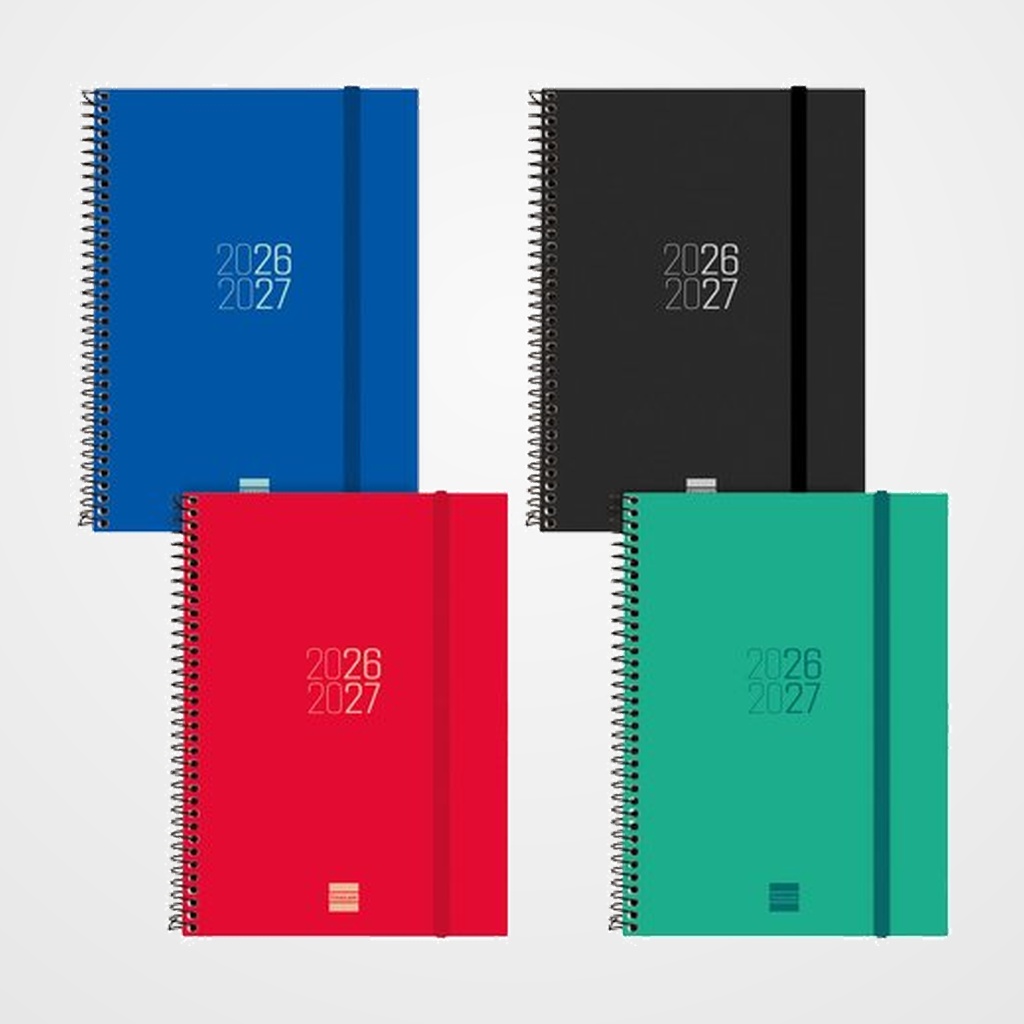 AGENDA ESCOLAR (2026-27) FINOCAM CATALAN ESPIR ESPIRAL tapa PP S/V APAIS. E10 155x212 con GOMA ASSORTIMENT PACK DE 8