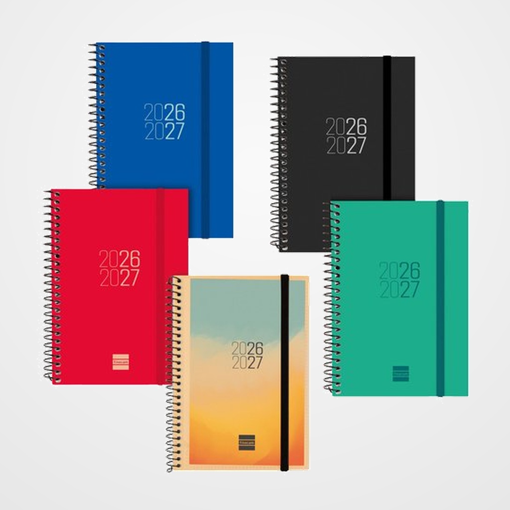 AGENDA ESCOLAR (2026-27) FINOCAM CATALAN ESPIR ESPIRAL tapa PP S/V APAIS. E8 120x171 con GOMA ASSORTIMENT PACK DE 9