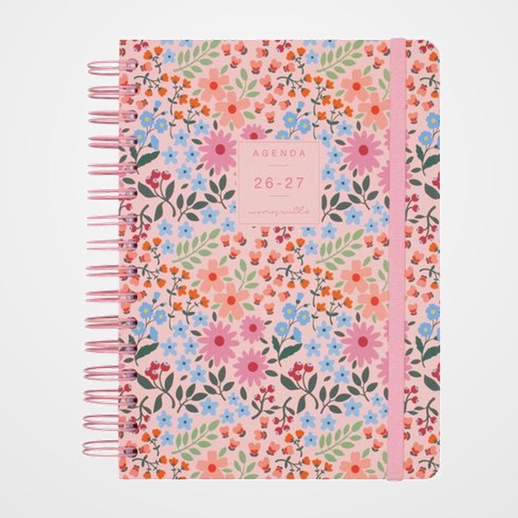 AGENDA ESCOLAR (2026-27) FINOCAM CATALAN TRENDY MONIQUILLA WIRE-O tapa EXTRADURA D/P E10 155x212 con GOMA ROSA