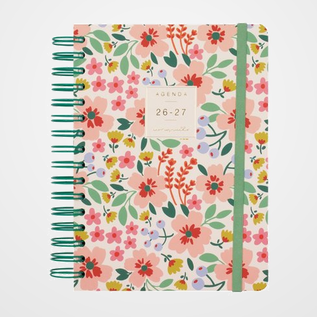 AGENDA ESCOLAR (2026-27) FINOCAM CATALAN TRENDY MONIQUILLA WIRE-O tapa EXTRADURA D/P E10 155x212 con GOMA VERDE