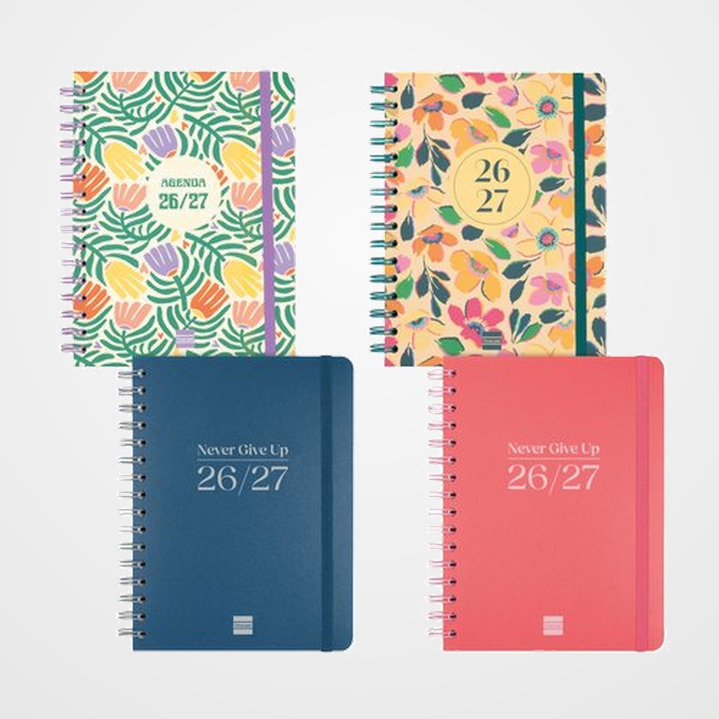 [82603759] AGENDA ESCOLAR (2026-27) FINOCAM COSMO WIRE-O tapa EXTRA S/V APAIS. 4º 155x212 con GOMA SURTIDO PACK de 4