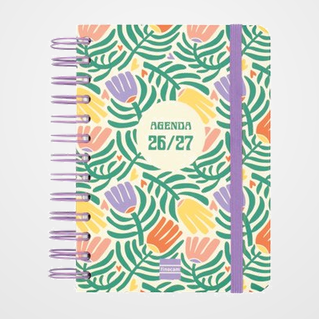 AGENDA ESCOLAR (2026-27) FINOCAM COSMO WIRE-O tapa EXTRADURA D/P 8º 120x169 con GOMA GARDEN