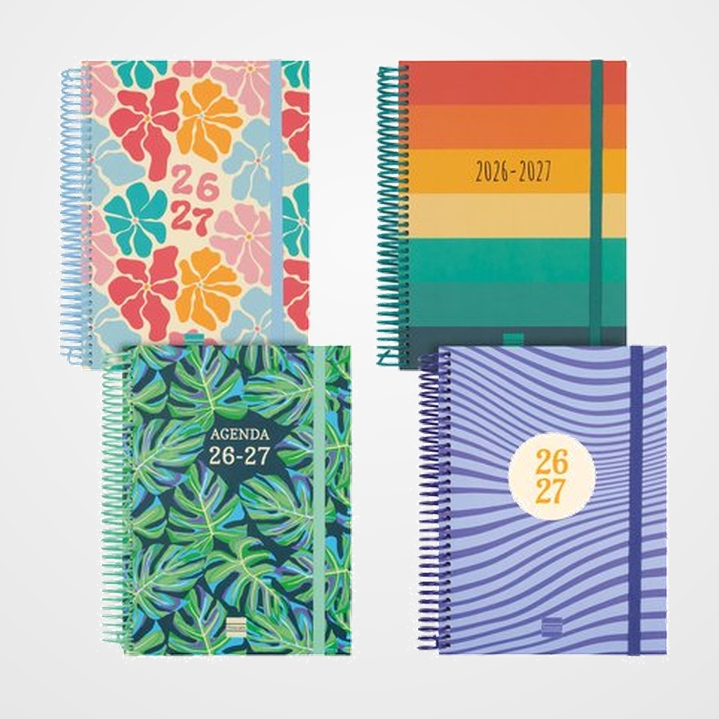 AGENDA ESCOLAR (2026-27) FINOCAM DIVA ESPIRAL tapa EXTRADURA D/P 4º 155x212 SURTIDO PACK DE 8