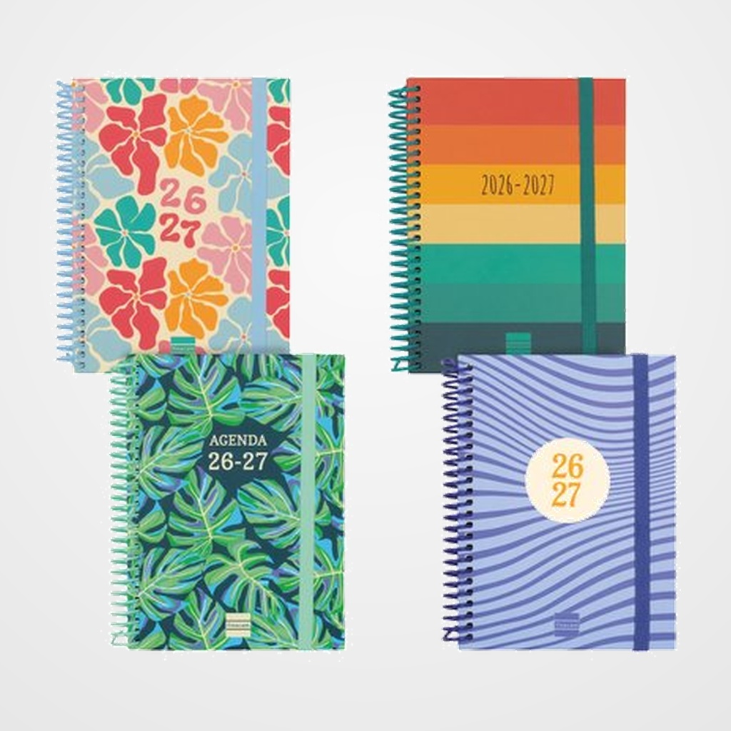 AGENDA ESCOLAR (2026-27) FINOCAM DIVA ESPIRAL tapa EXTRADURA S/V APAIS. 8º 120x164 SURTIDO PACK DE 8