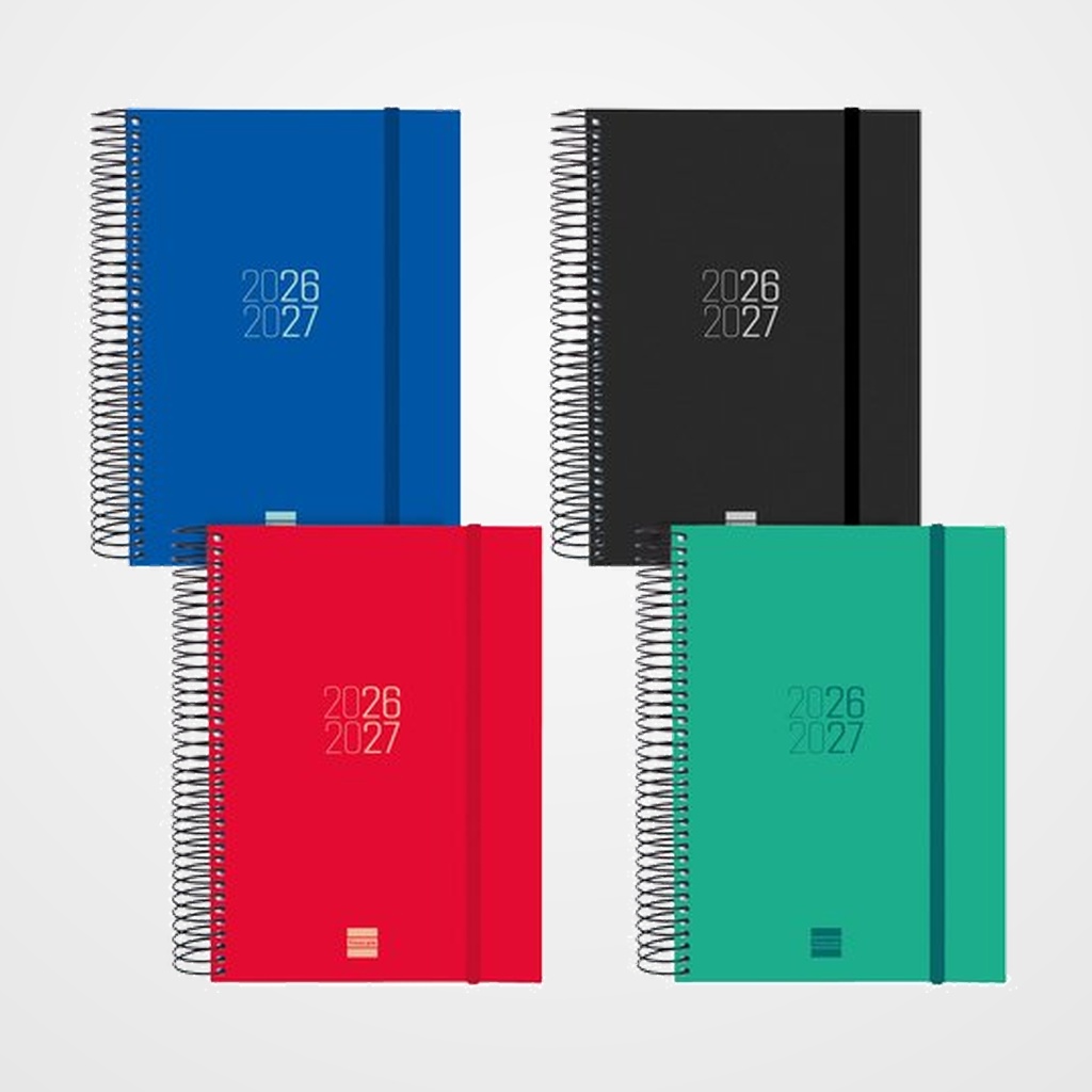AGENDA ESCOLAR (2026-27) FINOCAM ESPIR ESPIRAL tapa PP D/P E10 155x212 con GOMA SURTIDO PACK DE 8