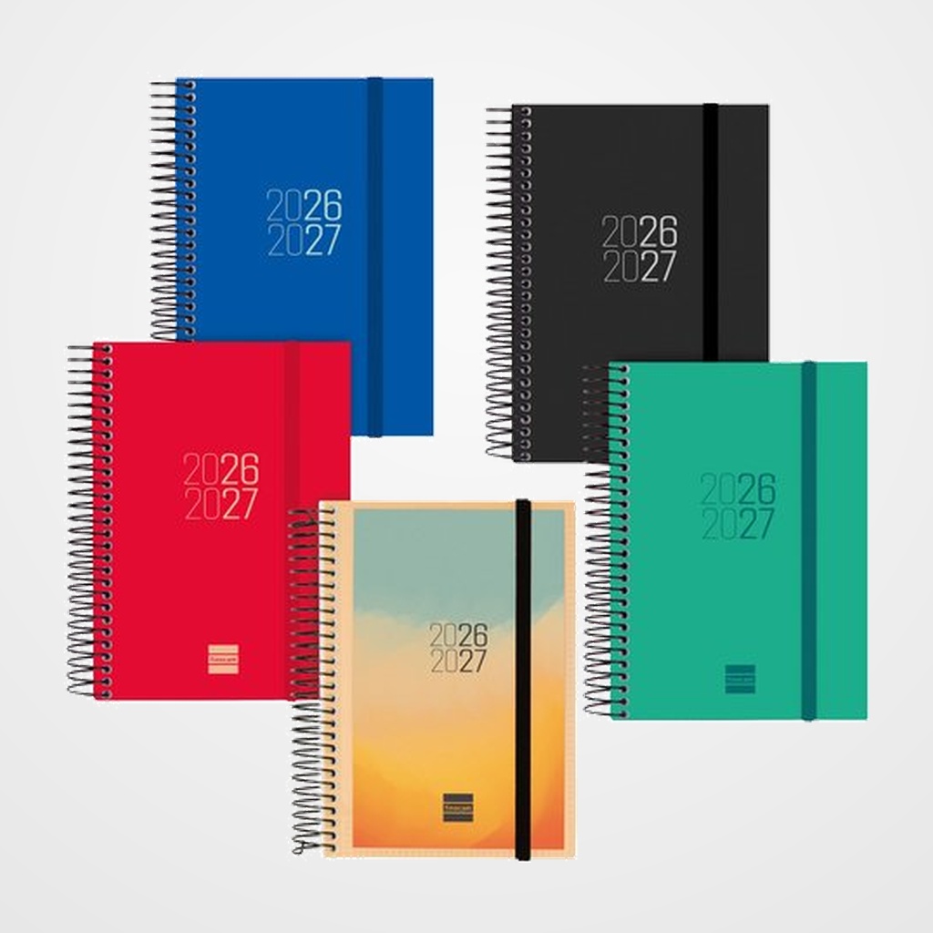 AGENDA ESCOLAR (2026-27) FINOCAM ESPIR ESPIRAL tapa PP D/P E8 120x171 con GOMA SURTIDO PACK DE 9