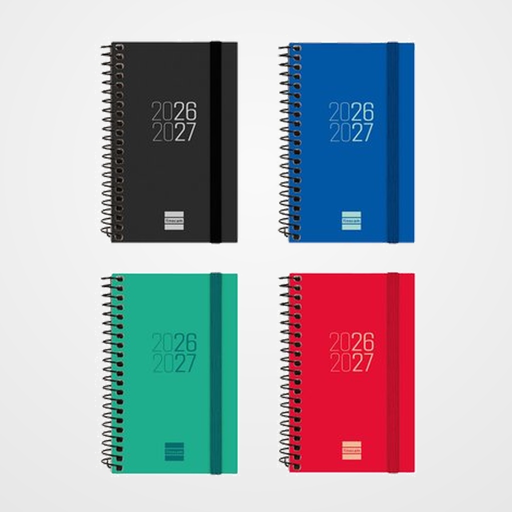 AGENDA ESCOLAR (2026-27) FINOCAM ESPIR ESPIRAL tapa PP S/V APAIS. E3 79x127 con GOMA SURTIDO PACK DE 8