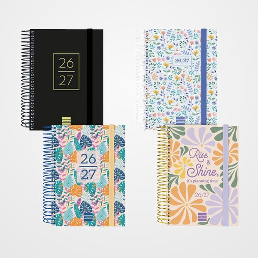 AGENDA ESCOLAR (2026-27) FINOCAM EUSKERA SECUNDARIA ESPIRAL tapa PP D/P 8º 120x164 con GOMA SURTIDO PACK de 8