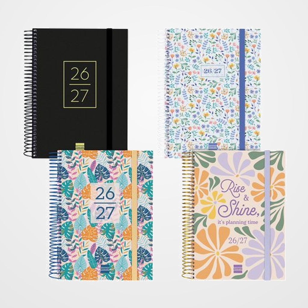 AGENDA ESCOLAR (2026-27) FINOCAM SECUNDARIA ESPIRAL tapa PP D/P 4º 155x212 con GOMA SURTIDO PACK de 8