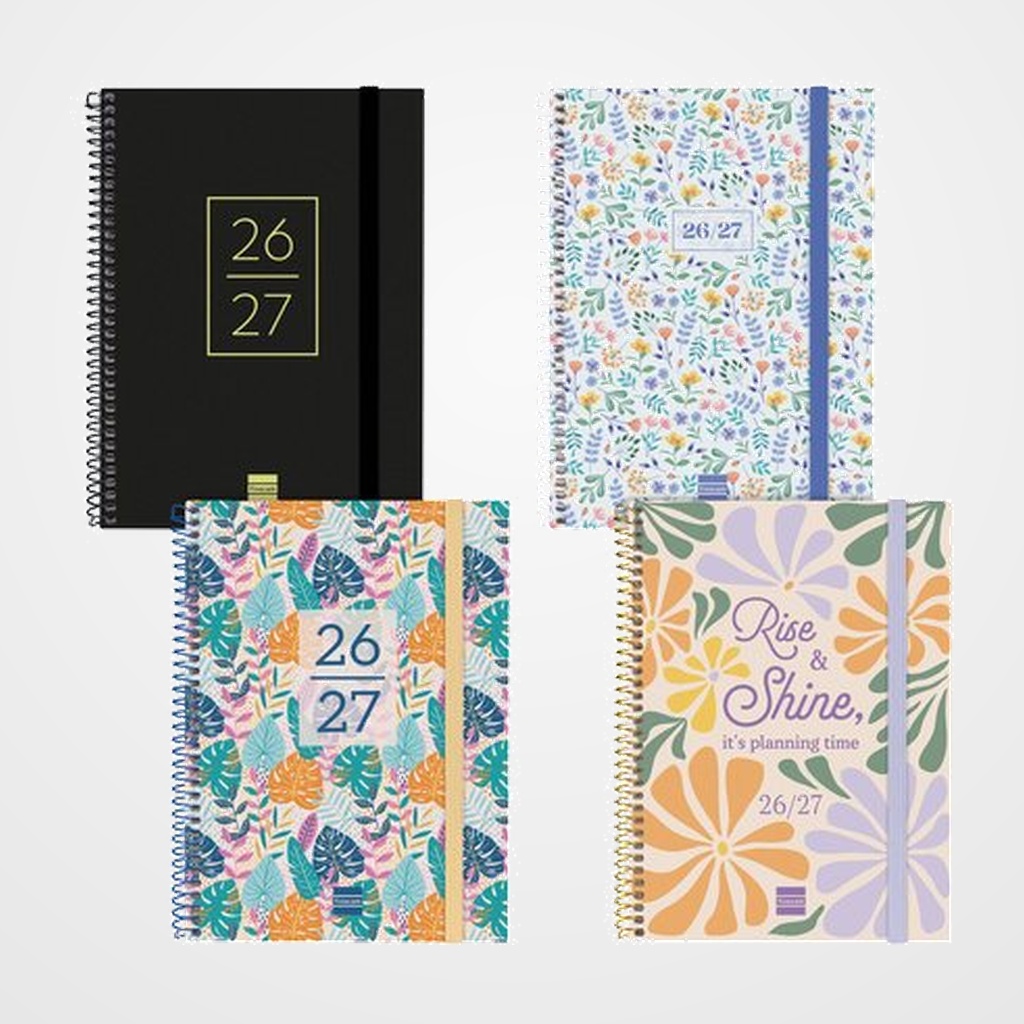 [82603715] AGENDA ESCOLAR (2026-27) FINOCAM SECUNDARIA ESPIRAL tapa PP S/V APAIS. 4º 155x212 con GOMA SURTIDO PACK de 8