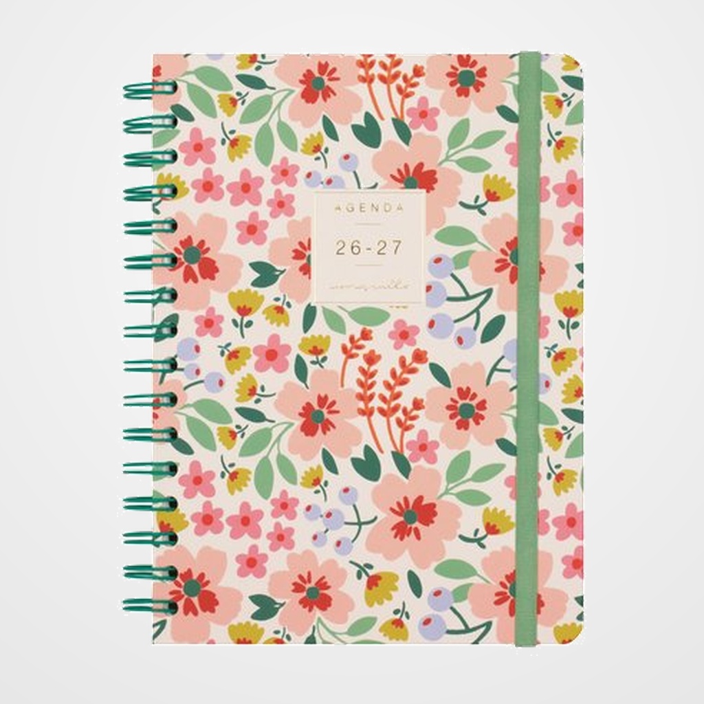 AGENDA ESCOLAR (2026-27) FINOCAM TRENDY MONIQUILLA WIRE-O tapa EXTRADURA S/V APAIS. E10 155x212 con GOMA VERDE