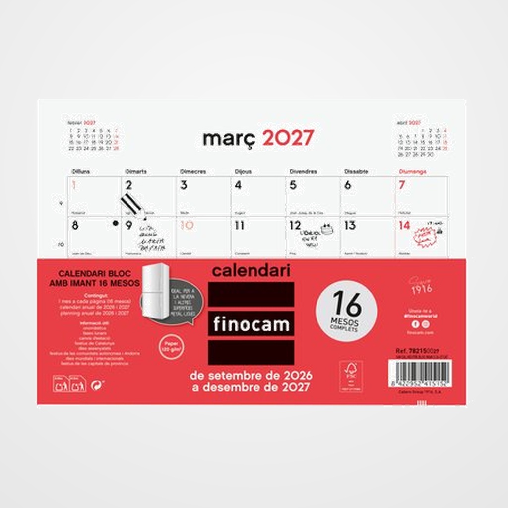 CALENDARI (2026-27) FINOCAM CATALAN 16 MESES NEUTRO BLOC IMAN M/V S 210x150