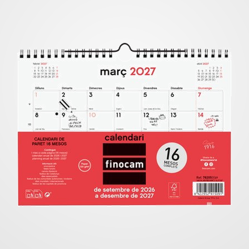 CALENDARI (2026-27) FINOCAM CATALAN 16 MESES NEUTRO PARET M/V S 150x210