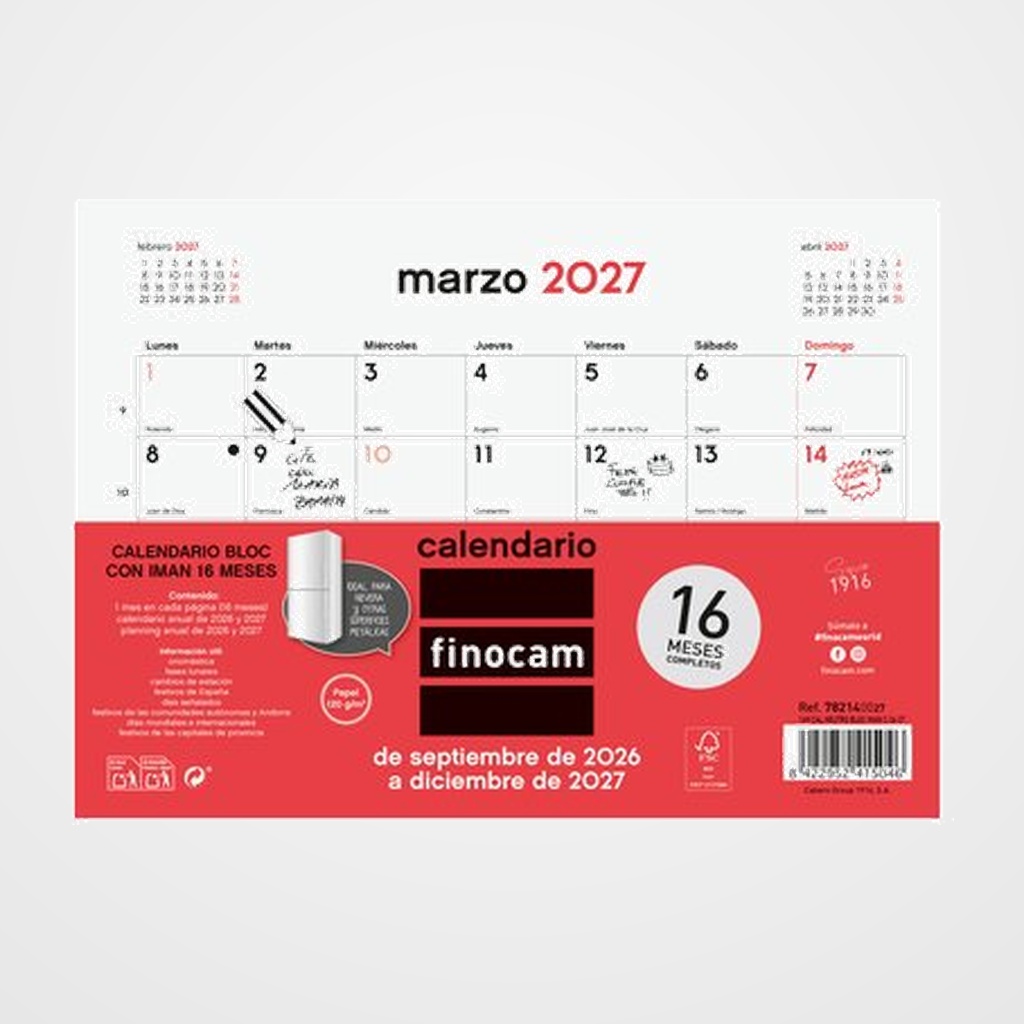 [82701091] CALENDARIO (2026-27) FINOCAM 16 MESES NEUTRO BLOC IMAN M/V S 210x150