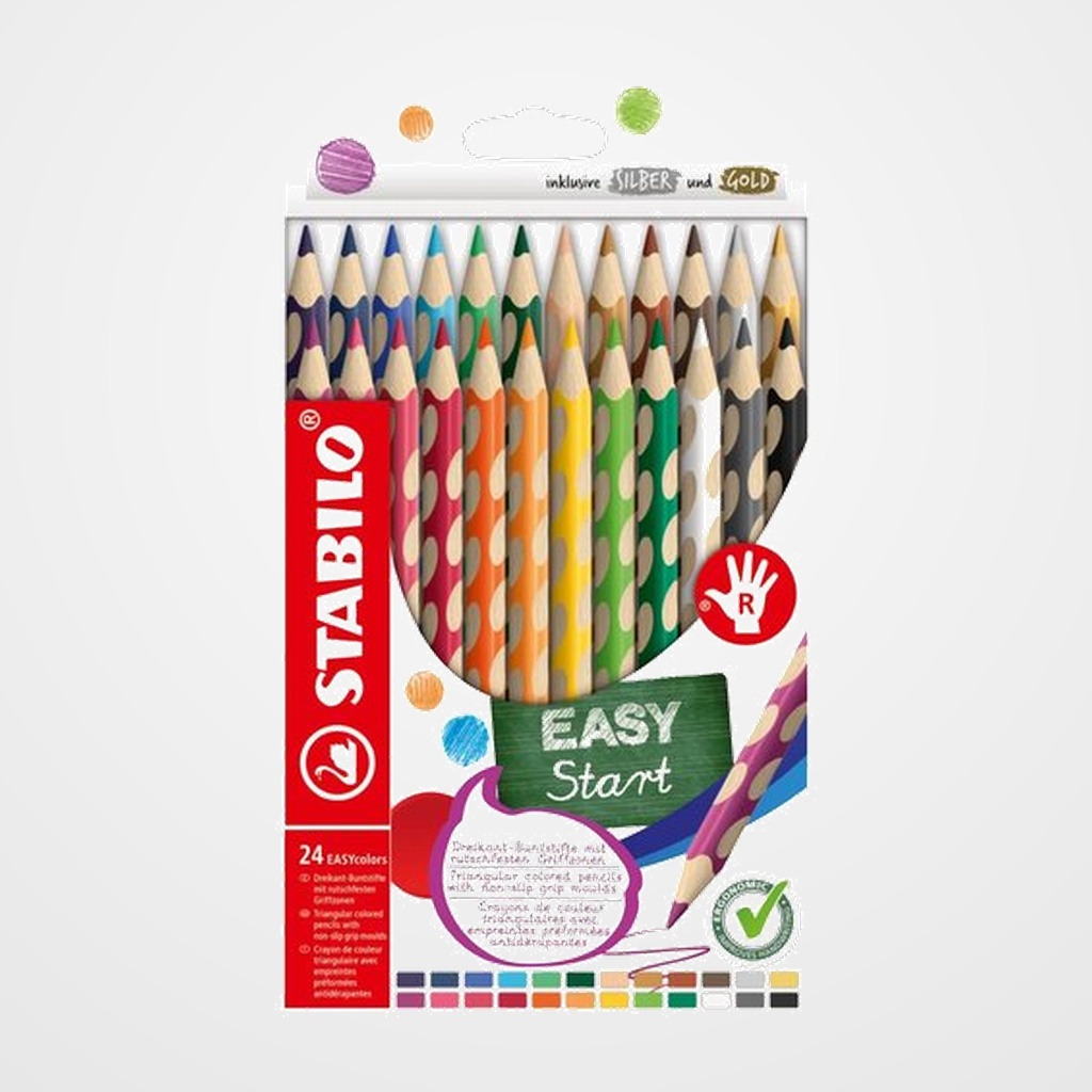 LAPICES de COLORES STABILO EASY COLORS para DIESTRO estuche de 24 con AFILALAPIZ