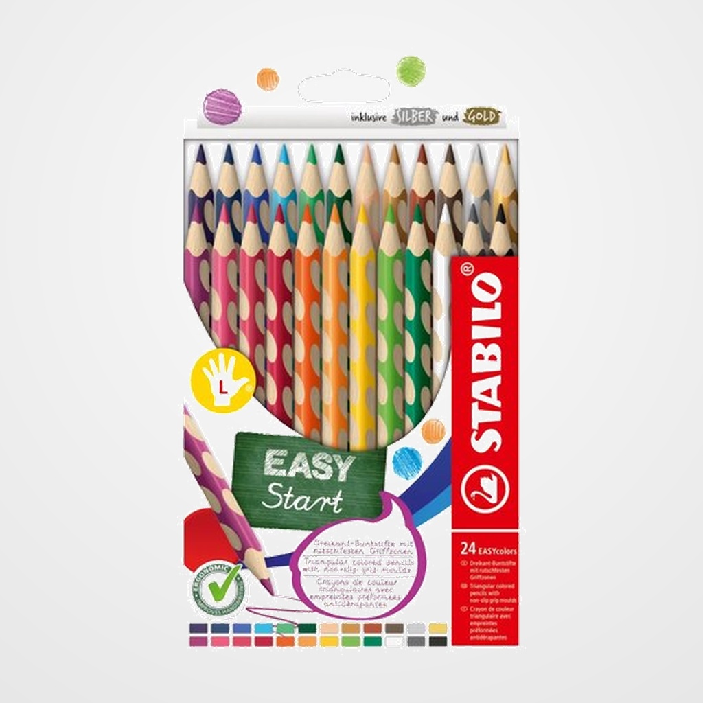 LAPICES de COLORES STABILO EASY COLORS para ZURDO estuche de 24 con AFILALAPIZ