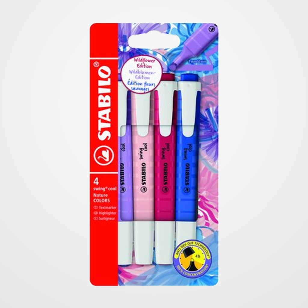MARCADOR FLUOR STABILO SWING COOL 275  WILDFLOWERS ESTUCHE de 4