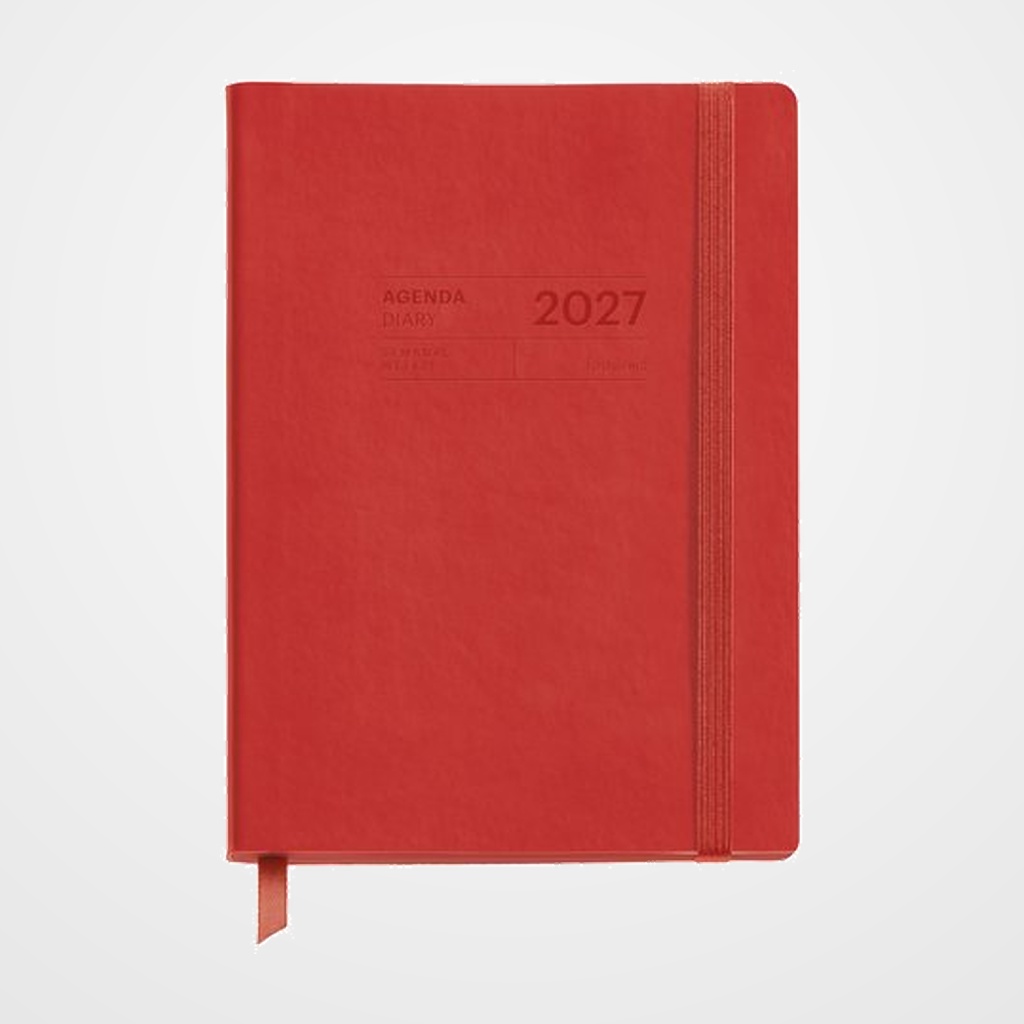 AGENDA ANUAL (2026-27) MIQUELRIUS 18 MESES COSIDA tapa SIMIL PIEL 140x190 S/V ROJO