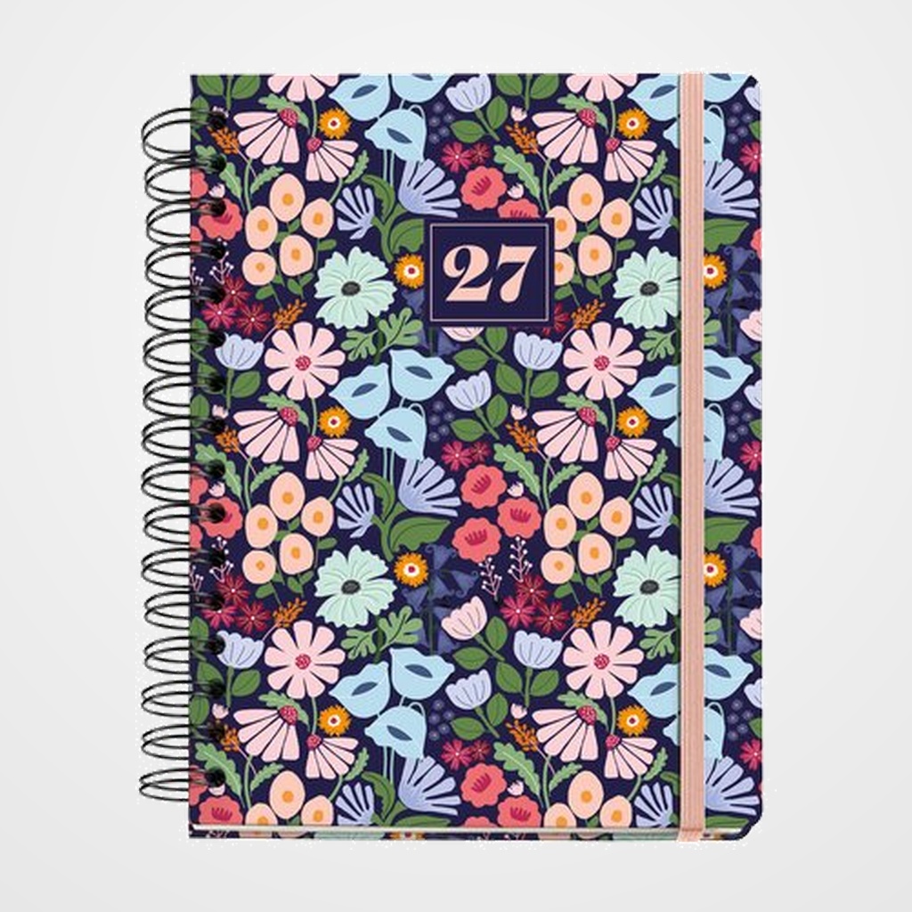 AGENDA ANUAL (2026-27) MIQUELRIUS 18 MESES WIRE-O tapa EXTRA PLUS 4º 156x213 S/V APAIS. BLACK BLOOM