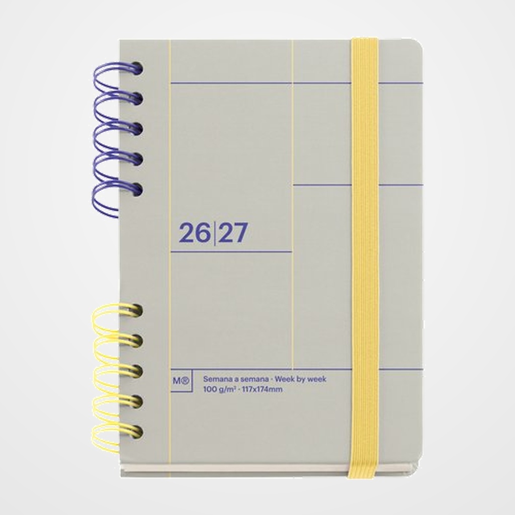 AGENDA ESCOLAR (2026-27) MIQUELRIUS BACK TO BASICS WIRE-O tapa EXTRA con GOMA ACTIVA 8º 123x178 S/V APAIS. GRIS
