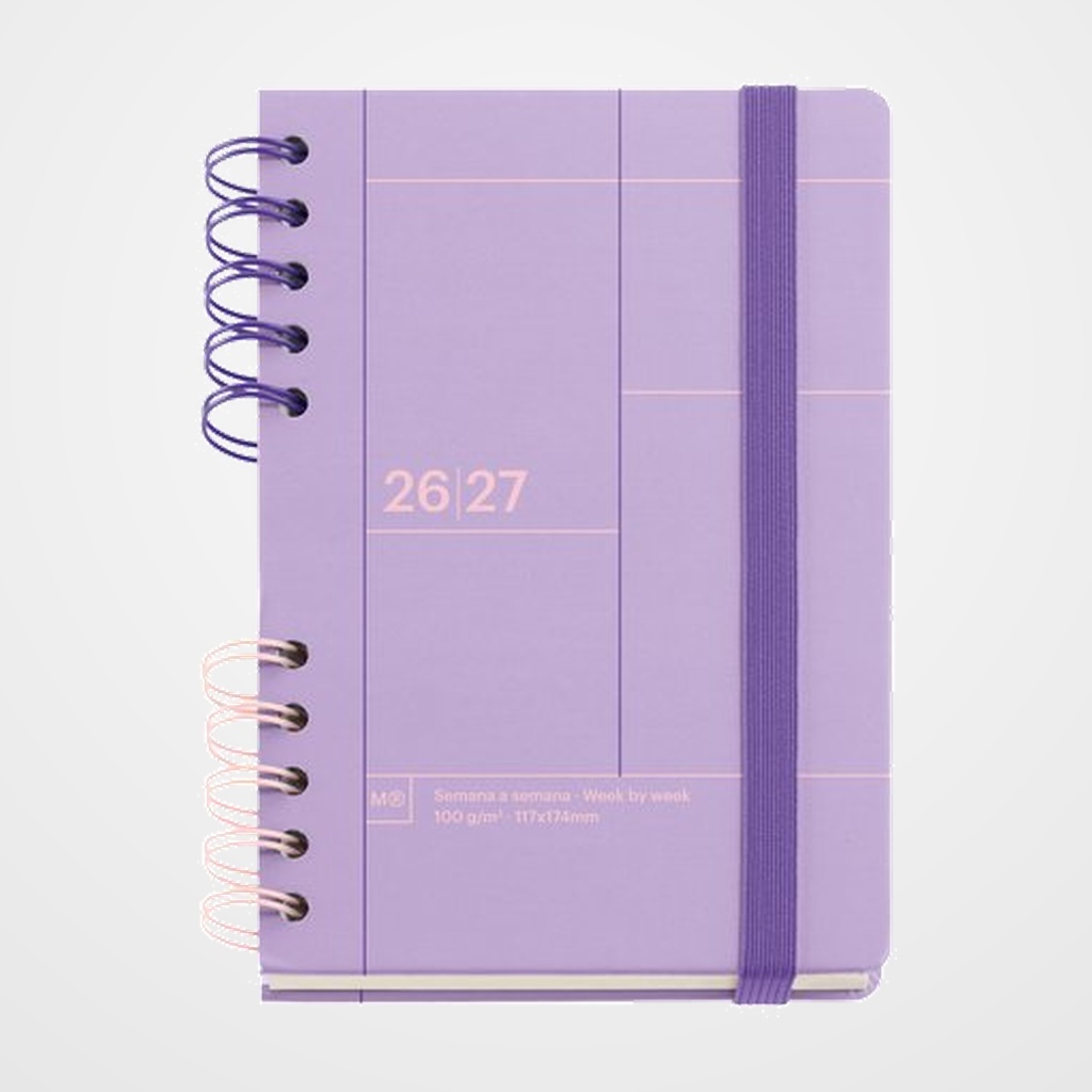 AGENDA ESCOLAR (2026-27) MIQUELRIUS BACK TO BASICS WIRE-O tapa EXTRA con GOMA ACTIVA 8º 123x178 S/V APAIS. MALVA