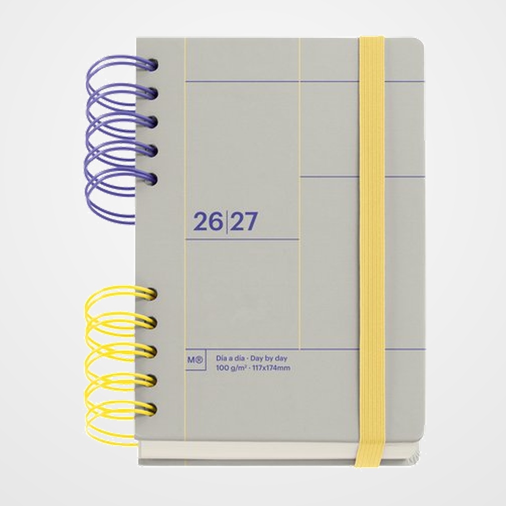 AGENDA ESCOLAR (2026-27) MIQUELRIUS BACK TO BASICS WIRE-O tapa EXTRA con GOMA ACTIVA 8º 126x178 D/P GRIS