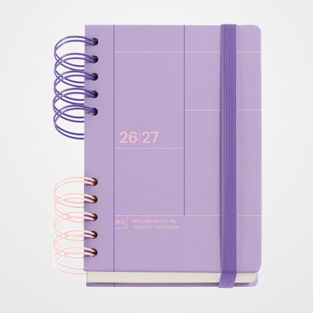 AGENDA ESCOLAR (2026-27) MIQUELRIUS BACK TO BASICS WIRE-O tapa EXTRA con GOMA ACTIVA 8º 126x178 D/P MALVA