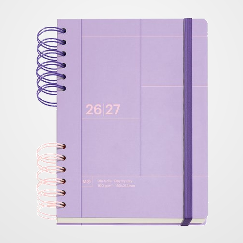 AGENDA ESCOLAR (2026-27) MIQUELRIUS BACK TO BASICS WIRE-O tapa EXTRA con GOMA PLUS 4º 160,5x218 D/P APAIS. MALVA