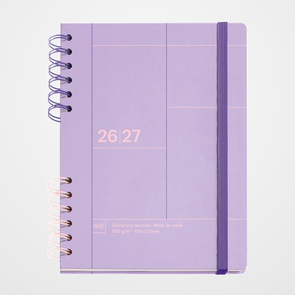 AGENDA ESCOLAR (2026-27) MIQUELRIUS BACK TO BASICS WIRE-O tapa EXTRA con GOMA PLUS 4º 160,5x218 S/V APAIS. MALVA