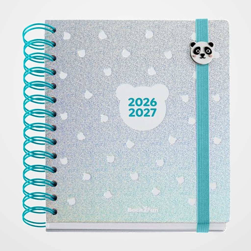 AGENDA ESCOLAR (2026-27) MIQUELRIUS BACK2FUN WIRE-O tapa EXTRA con GOMA  155x180 D/P SILVER PANDA