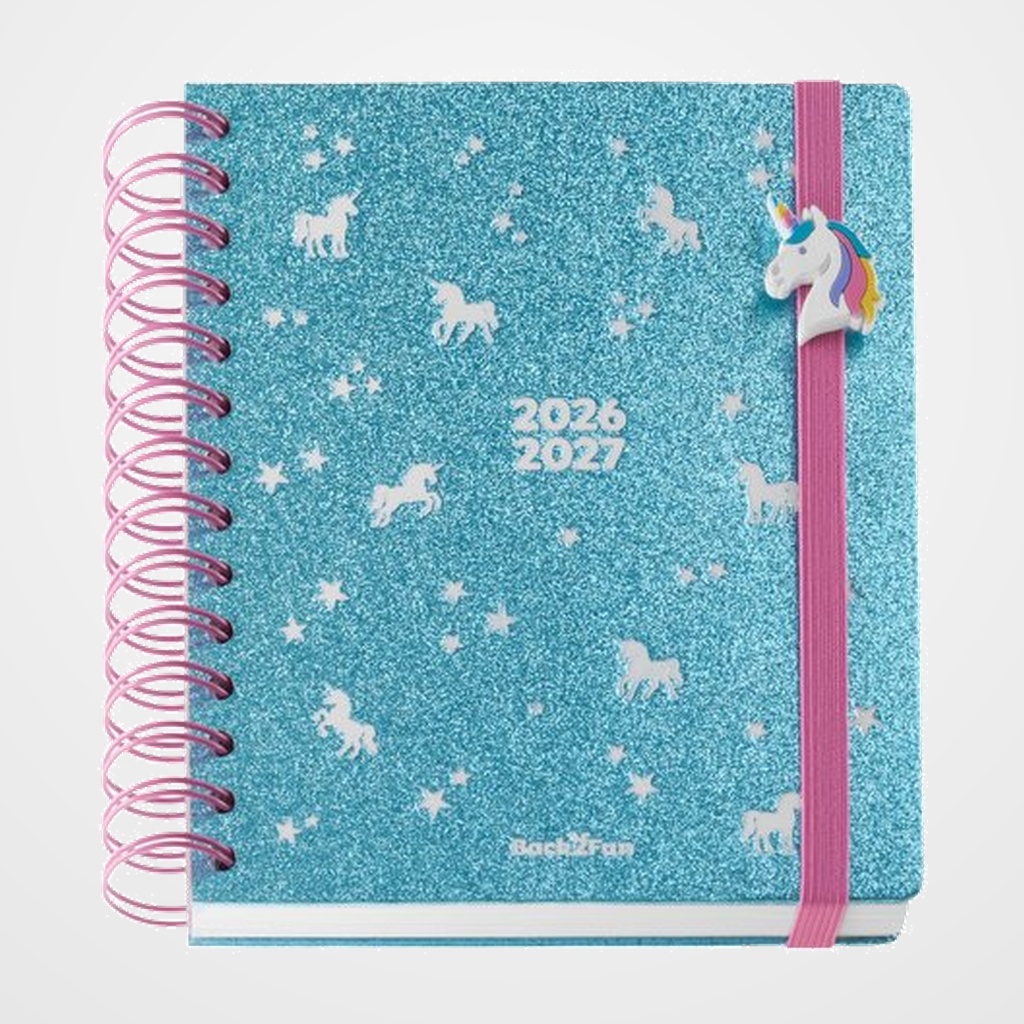 AGENDA ESCOLAR (2026-27) MIQUELRIUS BACK2FUN WIRE-O tapa EXTRA con GOMA  155x180 D/P UNICORNIO