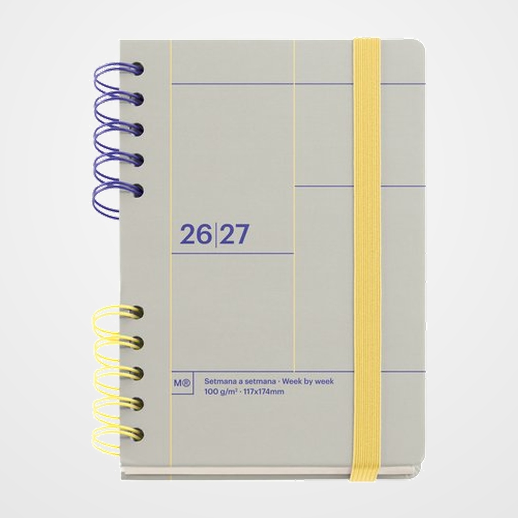 AGENDA ESCOLAR (2026-27) MIQUELRIUS CATALAN BACK TO BASICS WIRE-O tapa EXTRA con GOMA ACTIVA 8º 123x178 S/V APAIS. GRIS