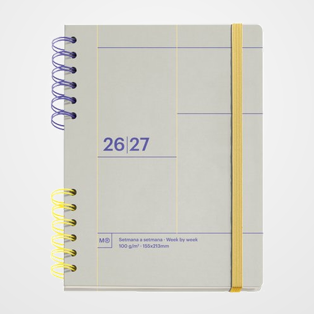 AGENDA ESCOLAR (2026-27) MIQUELRIUS CATALAN BACK TO BASICS WIRE-O tapa EXTRA con GOMA PLUS 4º 160,5x218 S/V APAIS. GRIS