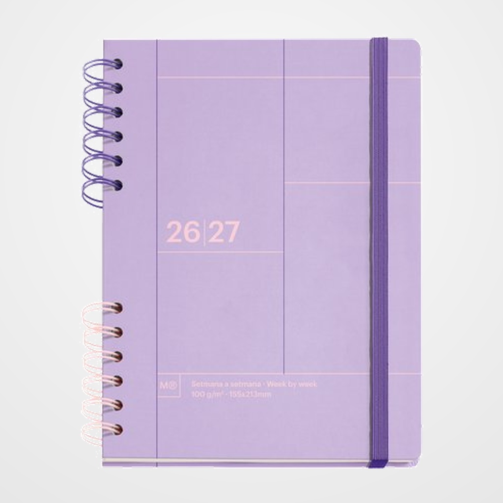 AGENDA ESCOLAR (2026-27) MIQUELRIUS CATALAN BACK TO BASICS WIRE-O tapa EXTRA con GOMA PLUS 4º 160,5x218 S/V APAIS. MALVA