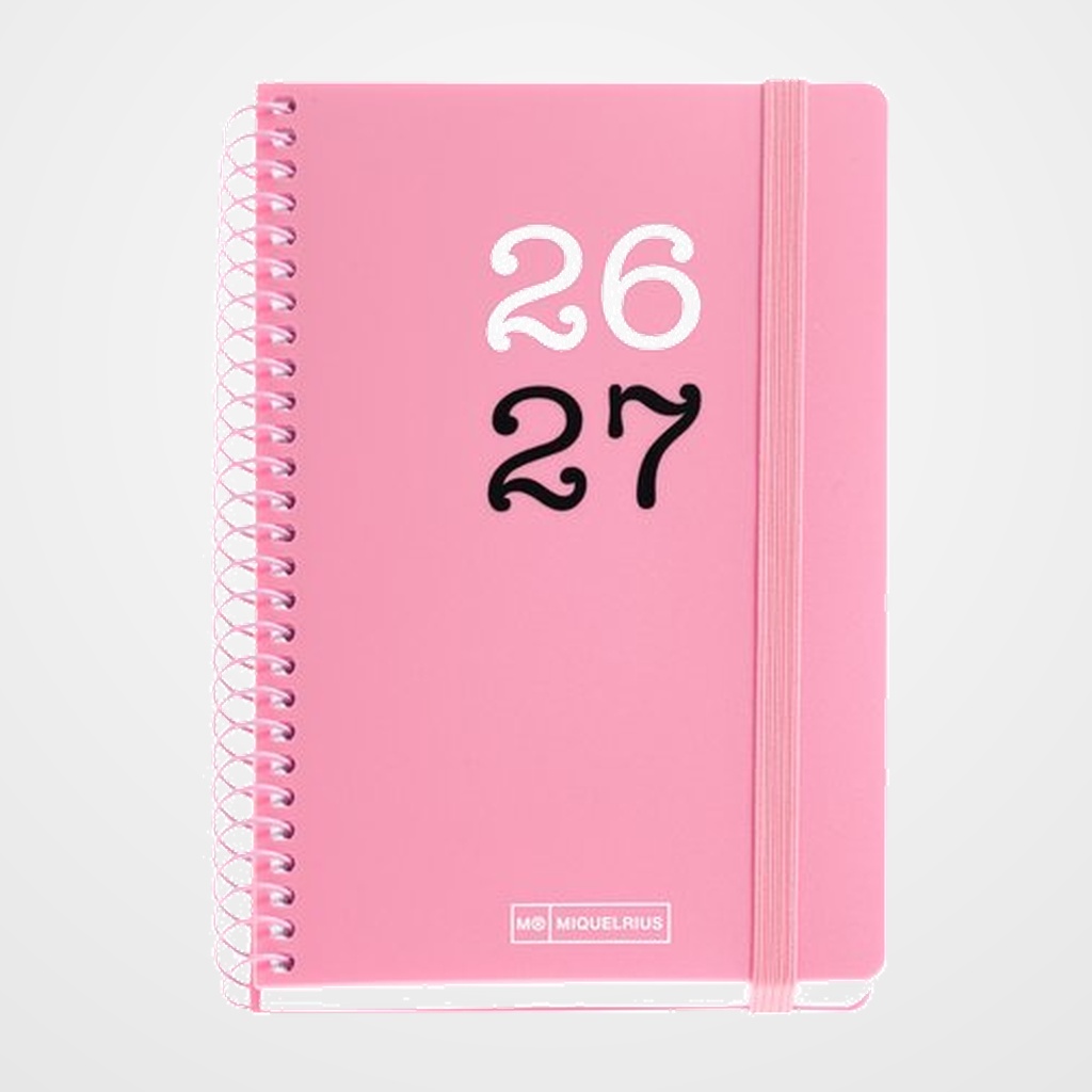 AGENDA ESCOLAR (2026-27) MIQUELRIUS COLLEGE ESPIRAL tapa PP con GOMA ACTIVA 8º 117x174 D/P ROSA