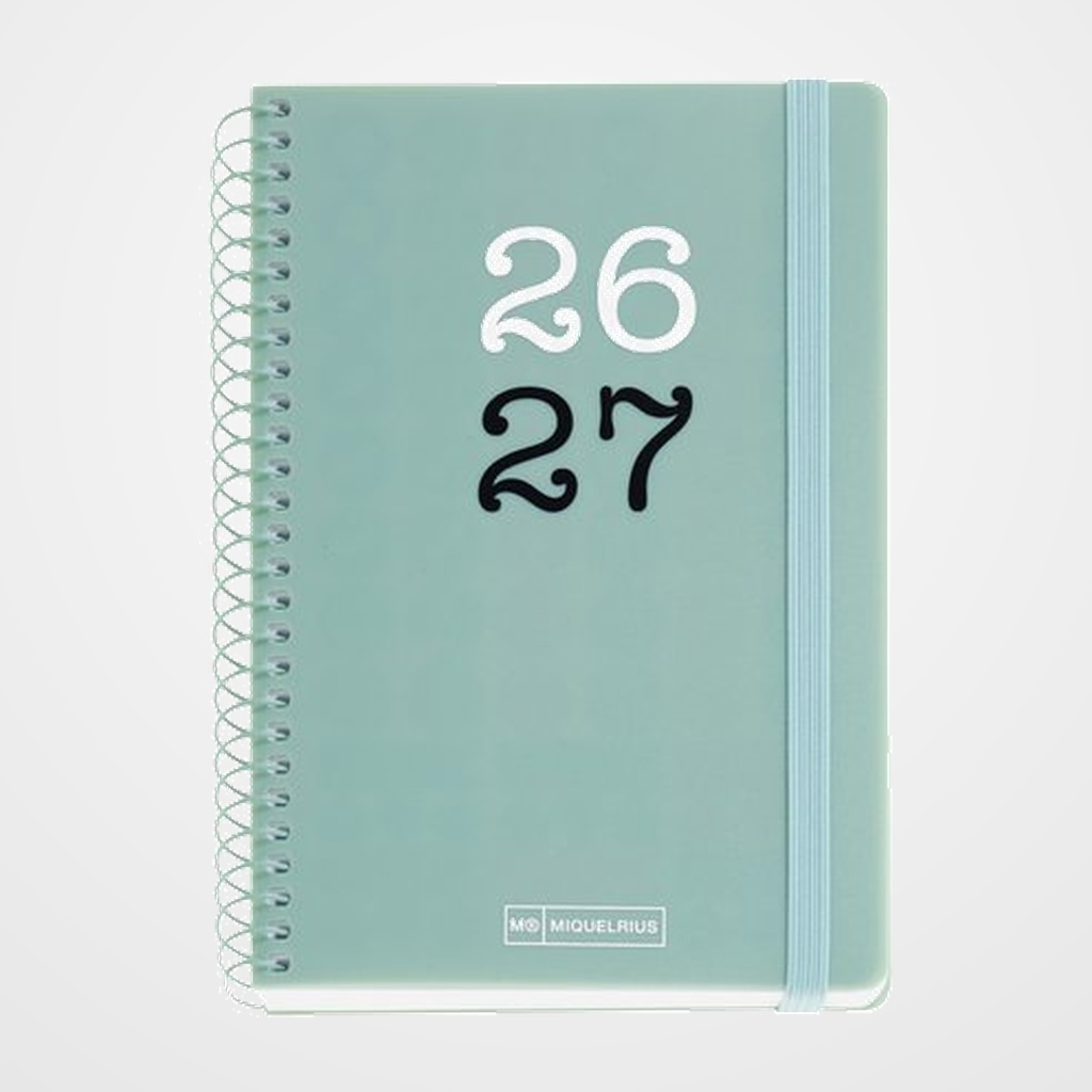 AGENDA ESCOLAR (2026-27) MIQUELRIUS COLLEGE ESPIRAL tapa PP con GOMA ACTIVA 8º 117x174 S/V APAIS. VERDE