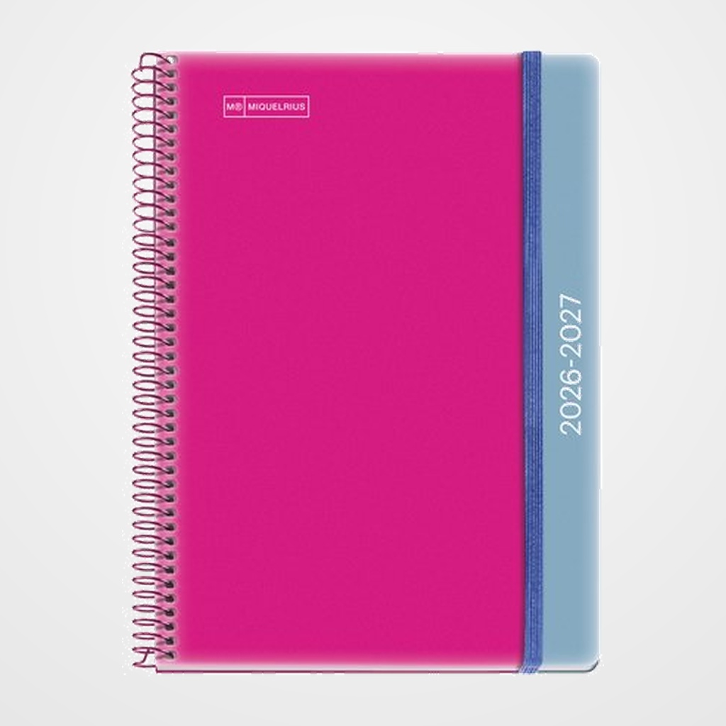 AGENDA ESCOLAR (2026-27) MIQUELRIUS COLLEGE ESPIRAL tapa PP con GOMA PLUS 4º 150x213 D/P C/GOMA DUO PINK-BLUE