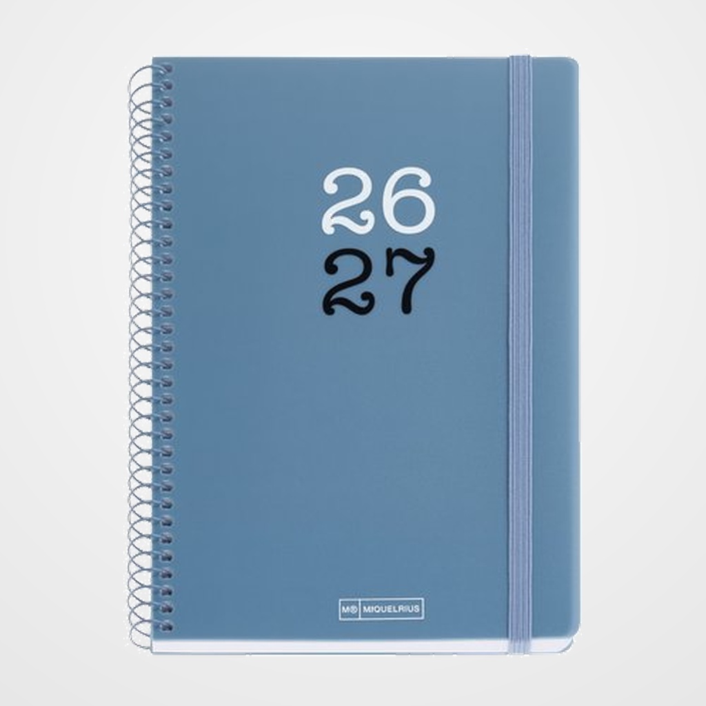 AGENDA ESCOLAR (2026-27) MIQUELRIUS COLLEGE ESPIRAL tapa PP con GOMA PLUS 4º 150x213 S/V APAIS. AZUL