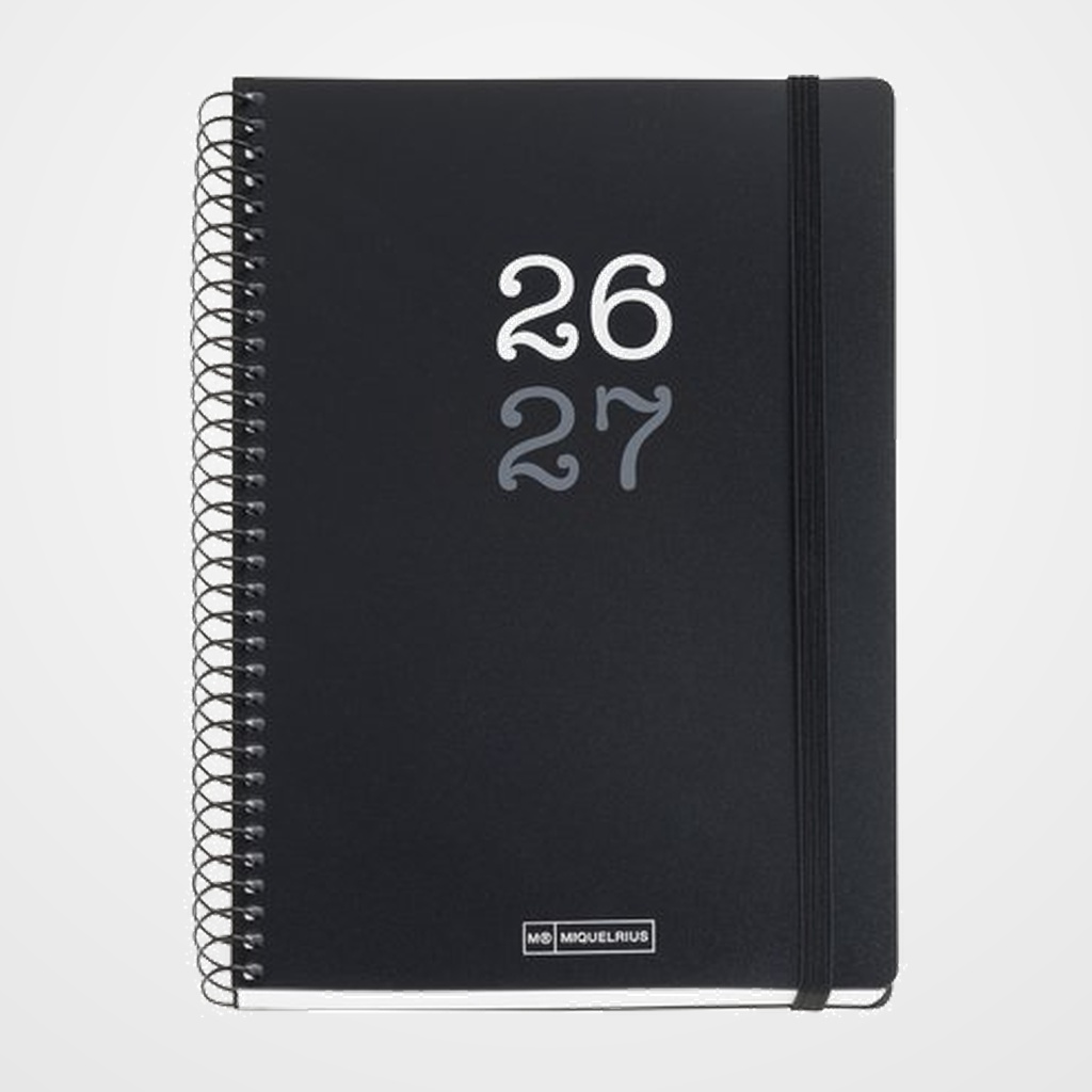 AGENDA ESCOLAR (2026-27) MIQUELRIUS COLLEGE ESPIRAL tapa PP con GOMA PLUS 4º 150x213 S/V APAIS. NEGRO
