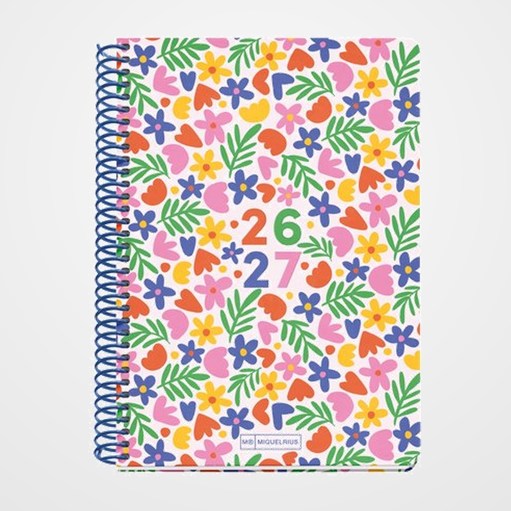 AGENDA ESCOLAR (2026-27) MIQUELRIUS JUNIOR ESPIRAL tapa EXTRA PLUS 4º 150x213 S/V APAIS. FLOWERY