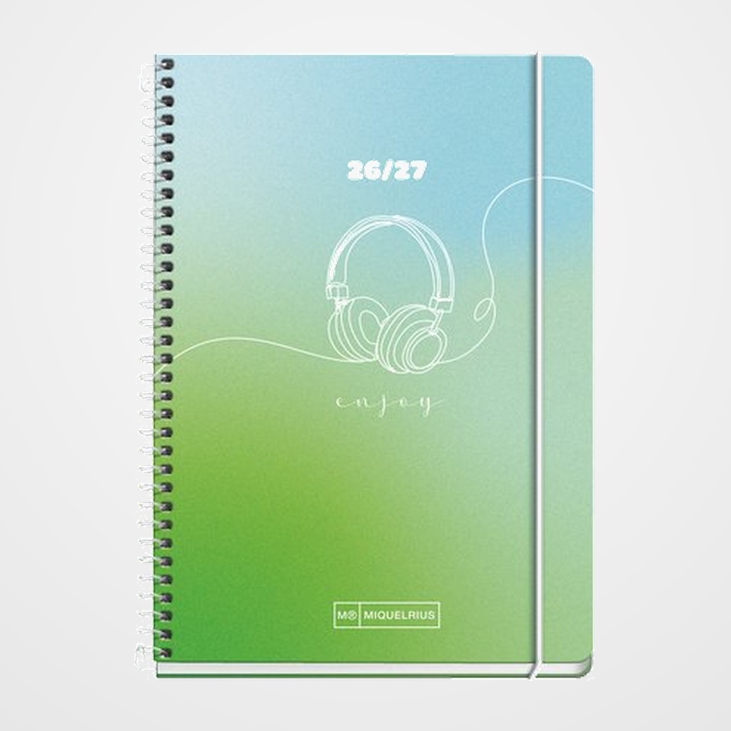 AGENDA ESCOLAR (2026-27) MIQUELRIUS SCHOOL DESIGN ESPIRAL tapa EXTRA con GOMA ACTIVA 8º 117x174 S/V APAIS. ENJOY