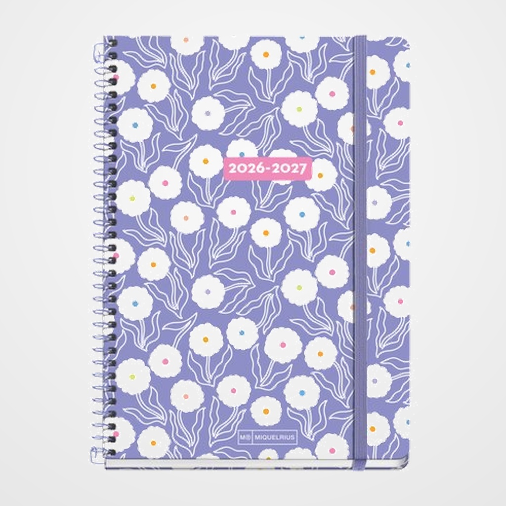 AGENDA ESCOLAR (2026-27) MIQUELRIUS TEEN ESPIRAL tapa EXTRA con GOMA PLUS 4º 155x215 D/P PURLPLE BLOOM