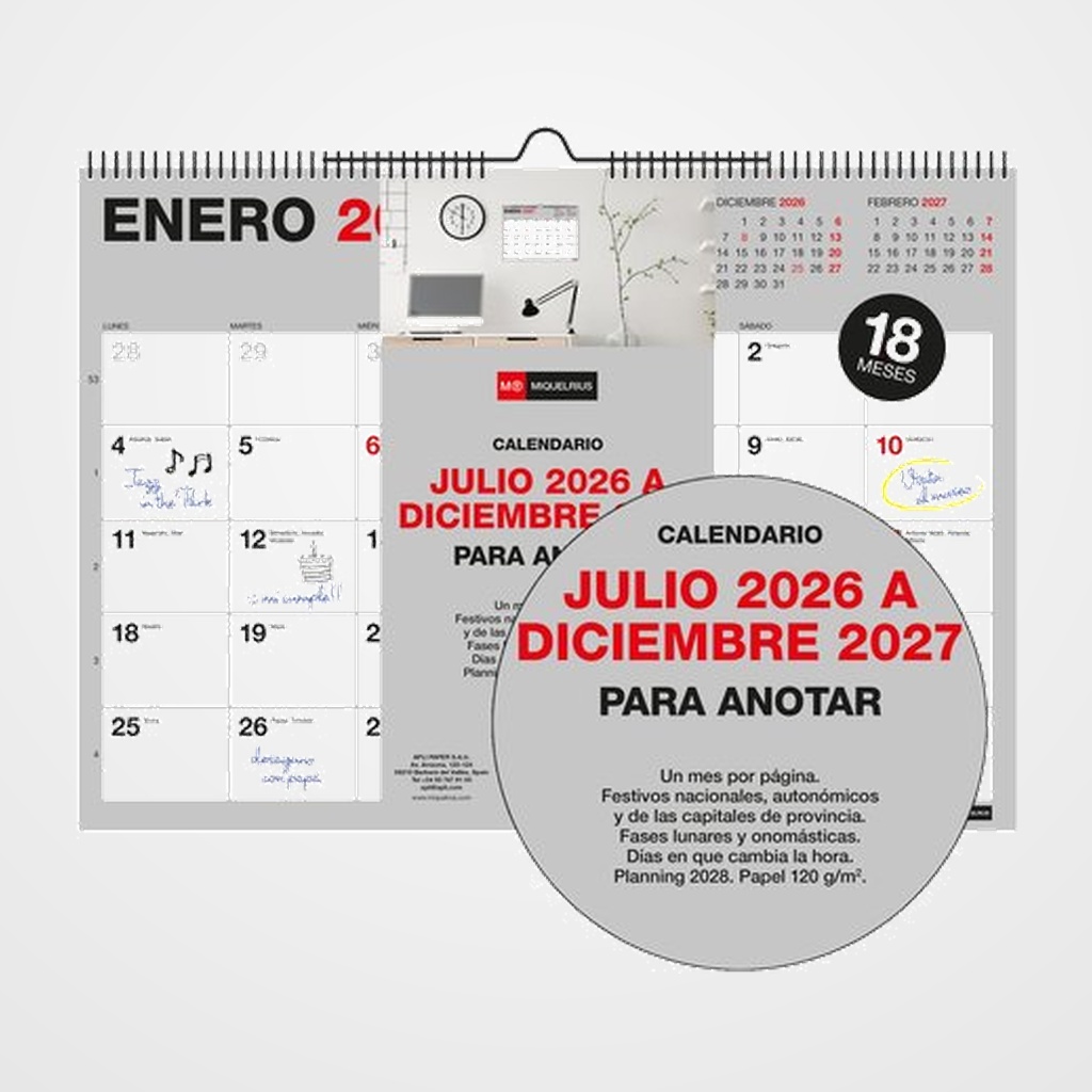 CALENDARIO (2026-27) MIQUELRIUS 18 MESES PARED MENSUAL BASIC PARA ESCRIBIR A3 420x297