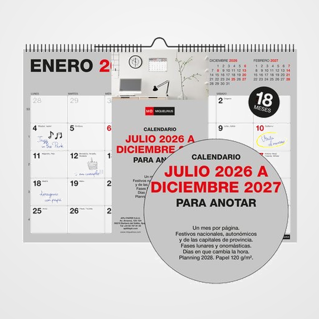 CALENDARIO (2026-27) MIQUELRIUS 18 MESES PARED MENSUAL BASIC PARA ESCRIBIR A4 296x210