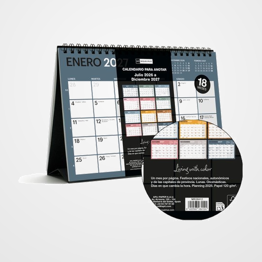 CALENDARIO (2026-27) MIQUELRIUS 18 MESES SOBREMESA MENSUAL CHROMAT PARA ESCRIBIR A5 210x148,5
