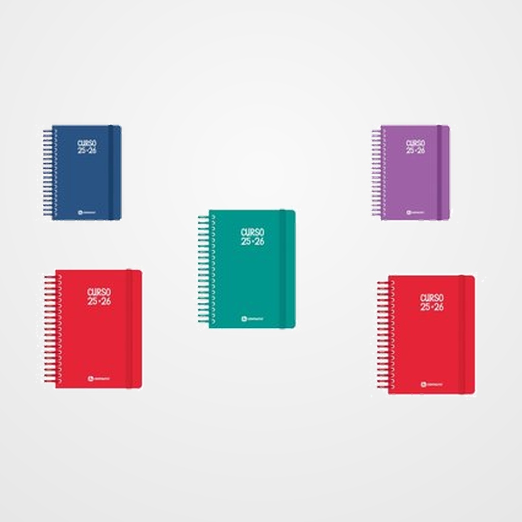 AGENDA ESCOLAR (2026-27) GRAFOPLAS CENTAURO ESPIRAL tapa PP con GOMA A6 D/P SURTIDO PACK DE 5